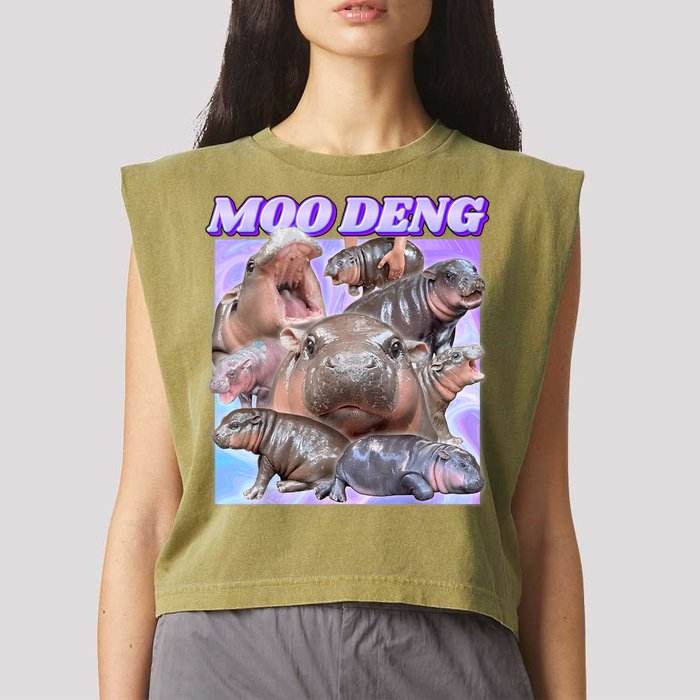 Moo Deng Meme Hippo Garment-Dyed Women's Muscle Tee