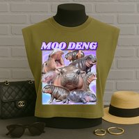 Moo Deng Meme Hippo Garment-Dyed Women's Muscle Tee