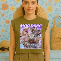 Moo Deng Meme Hippo Garment-Dyed Women's Muscle Tee