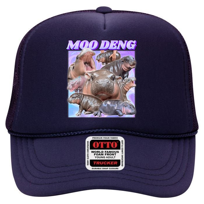 Moo Deng Meme Hippo High Crown Mesh Back Trucker Hat