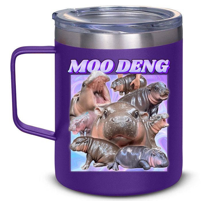 Moo Deng Meme Hippo 12oz Stainless Steel Coffee Mug