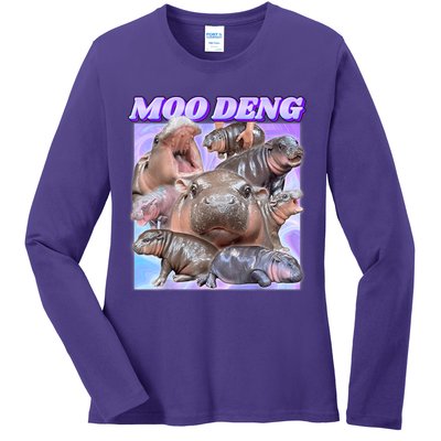 Moo Deng Meme Hippo Ladies Long Sleeve Shirt