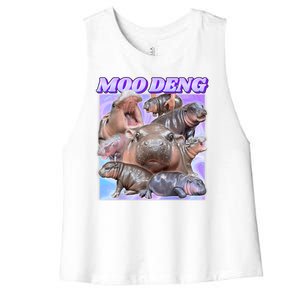 Moo Deng Meme Hippo Women's Racerback Cropped Tank