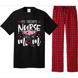 Mothers Day My Favorite Nurse Calls Me Mom Cute Flowers Gift Pajama Set