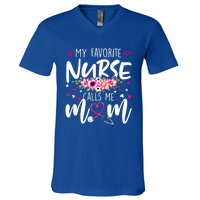 Mothers Day My Favorite Nurse Calls Me Mom Cute Flowers Gift V-Neck T-Shirt