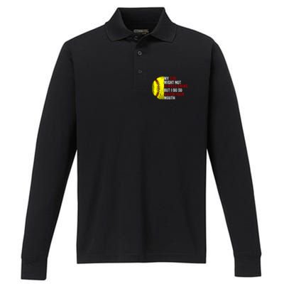 My Daughter Might Not Always Swing But I Do So Watch Your Mouth Softball Player Performance Long Sleeve Polo