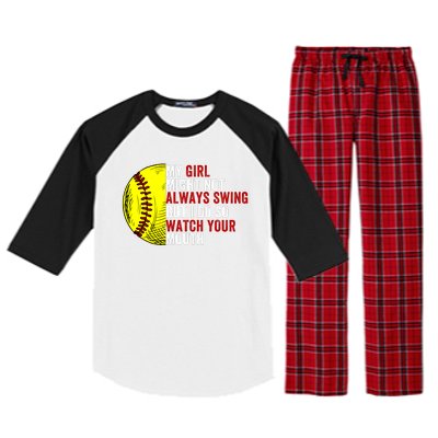 My Daughter Might Not Always Swing But I Do So Watch Your Mouth Softball Player Raglan Sleeve Pajama Set