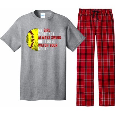 My Daughter Might Not Always Swing But I Do So Watch Your Mouth Softball Player Pajama Set