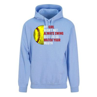 My Daughter Might Not Always Swing But I Do So Watch Your Mouth Softball Player Unisex Surf Hoodie