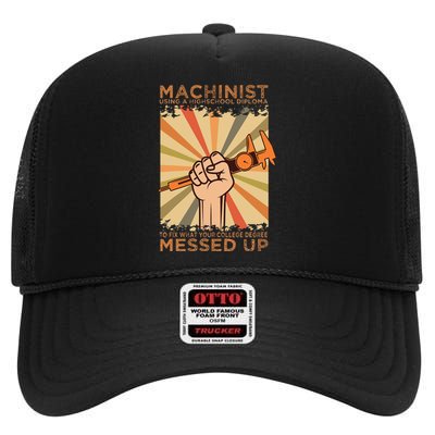 Machinist Diploma Machine Tools Operator CNC Machinery Job High Crown Mesh Back Trucker Hat