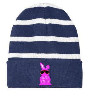 Mom Daughter Matching Happy Easter Bunny Mommy And Me Outfit Striped Beanie with Solid Band