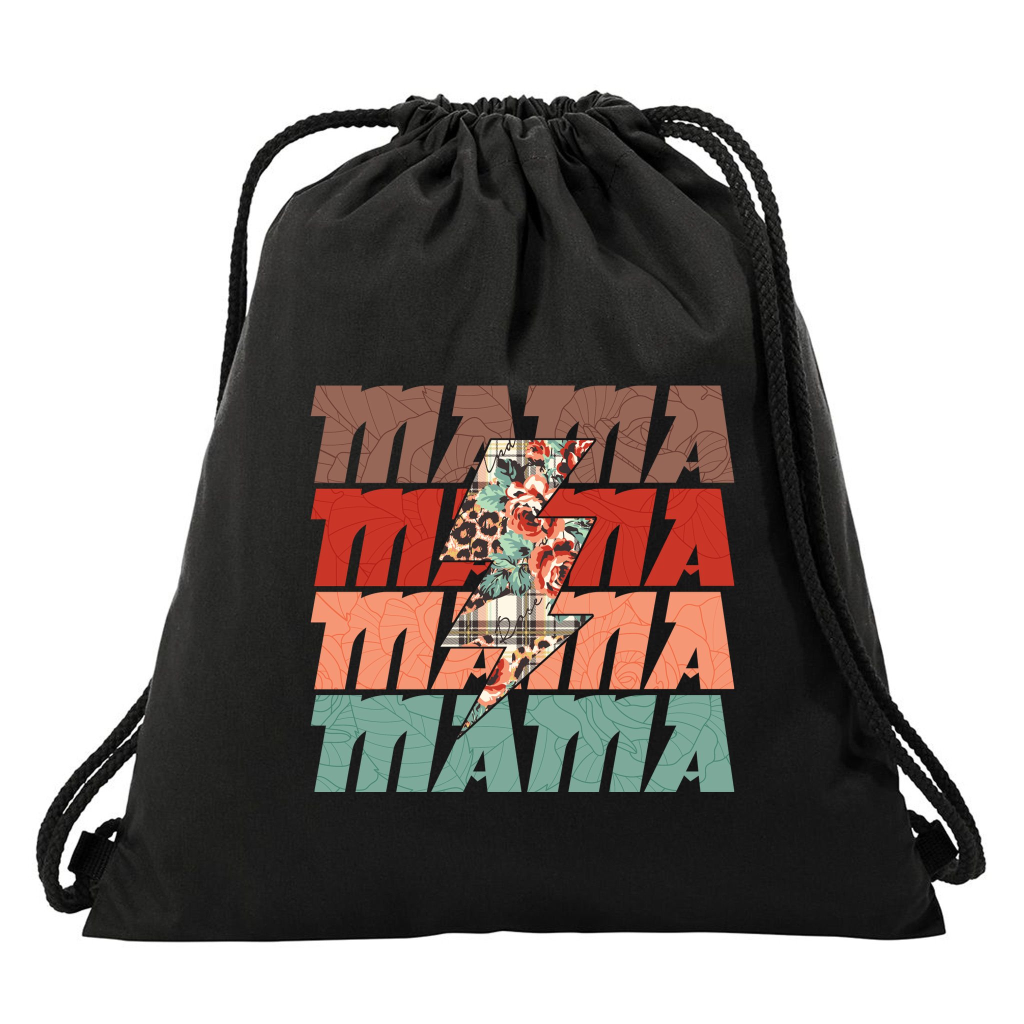 Mothers Day Mama Lightning Rose Pattern Drawstring Bag