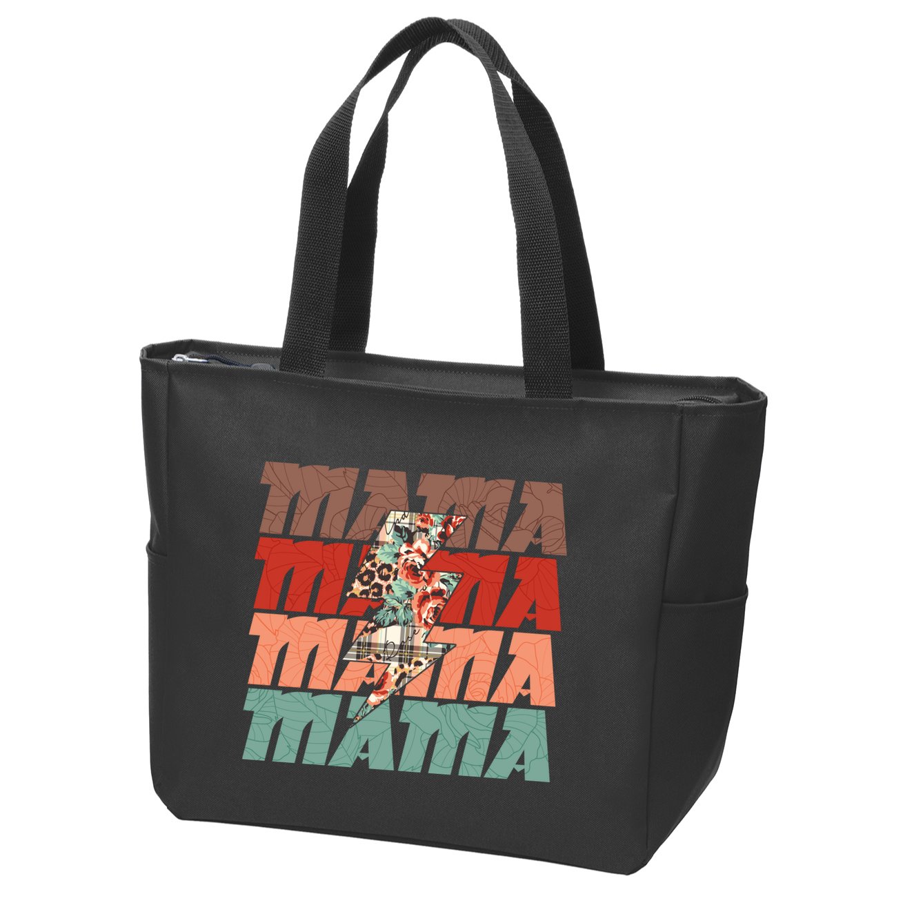 Mothers Day Mama Lightning Rose Pattern Zip Tote Bag