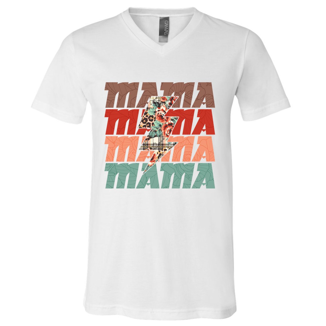 Mothers Day Mama Lightning Rose Pattern V-Neck T-Shirt
