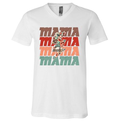 Mothers Day Mama Lightning Rose Pattern V-Neck T-Shirt