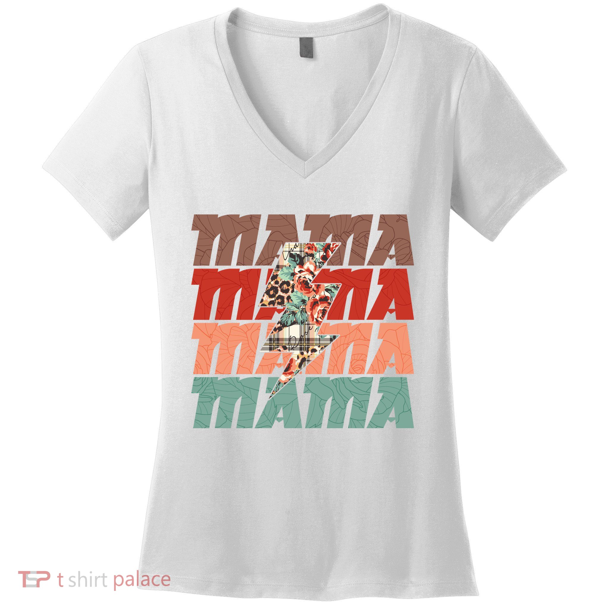 Mothers Day Mama Lightning Rose Pattern Women's V-Neck T-Shirt