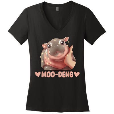 Moo Deng Women's V-Neck T-Shirt