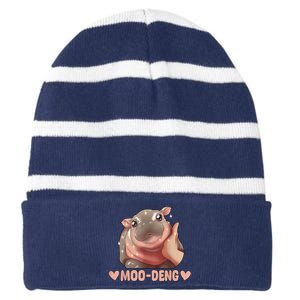 Moo Deng Striped Beanie with Solid Band