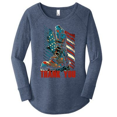 Memorial Day Military Boots American Usa Flag 4th Of July Gift Women's Perfect Tri Tunic Long Sleeve Shirt