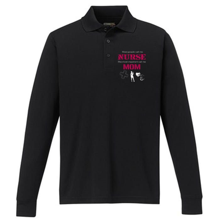 Mother's Day Most People Call Me Nurse Mom Gift Performance Long Sleeve Polo