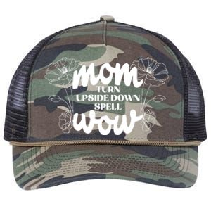 Mothers Day Mom Turn Upside Down Spell Wow Retro Rope Trucker Hat Cap