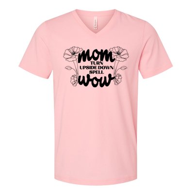 Mothers Day Mom Turn Upside Down Spell Wow V-Neck T-Shirt