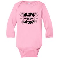 Mothers Day Mom Turn Upside Down Spell Wow Baby Long Sleeve Bodysuit