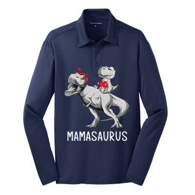 MotherS Day Mom Mamasaurus Dinosaur Mama T Rex Saurus Silk Touch Performance Long Sleeve Polo