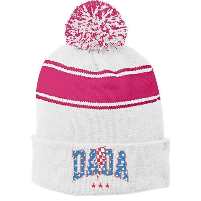 Mama Dada Mini 4th Of July American Family Matching  Stripe Pom Pom Beanie