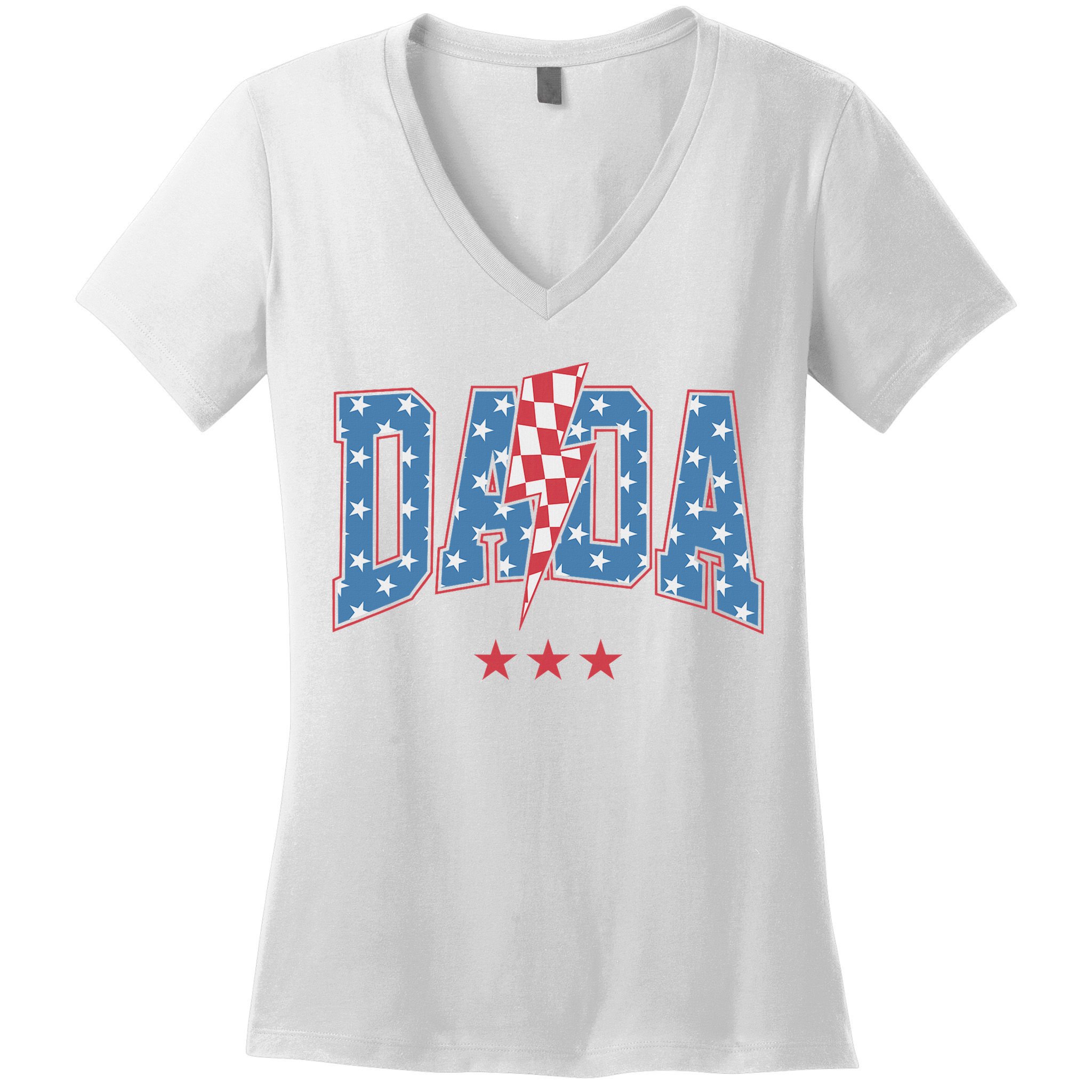Mama Dada Mini 4th Of July American Family Matching  Women's V-Neck T-Shirt