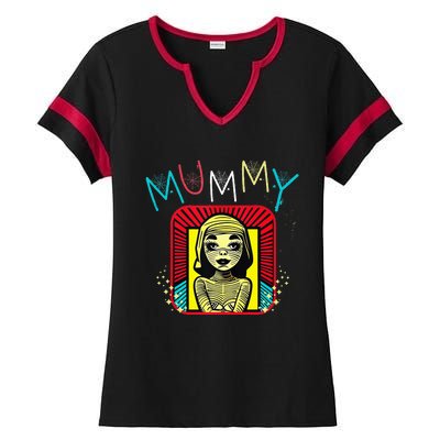 Mummy Deady Matching Mom Dad Halloween Pop Art Style Ladies Halftime Notch Neck Tee