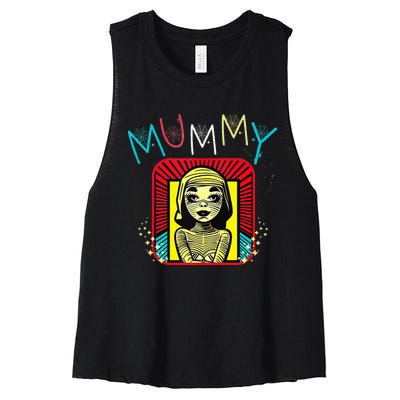 Mummy Deady Matching Mom Dad Halloween Pop Art Style Women's Racerback Cropped Tank