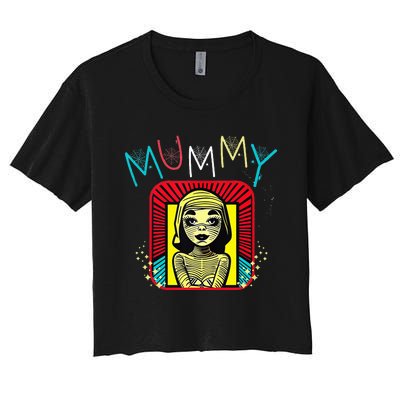 Mummy Deady Matching Mom Dad Halloween Pop Art Style Women's Crop Top Tee