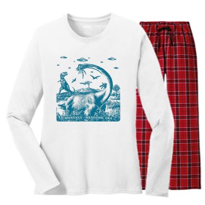 Montana Dinosaur Women's Long Sleeve Flannel Pajama Set 