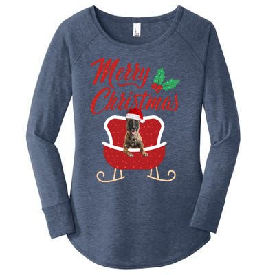 Malinois Dog Merry Christmas Design For The Holiday Season! Women's Perfect Tri Tunic Long Sleeve Shirt