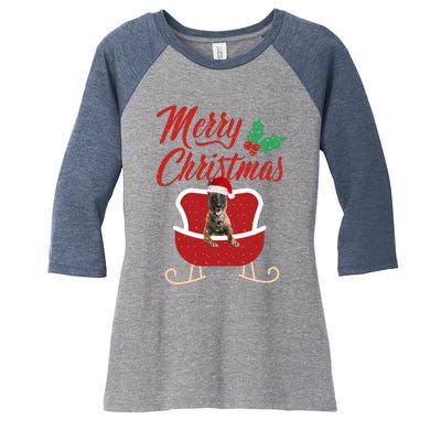 Malinois Dog Merry Christmas Design For The Holiday Season! Women's Tri-Blend 3/4-Sleeve Raglan Shirt