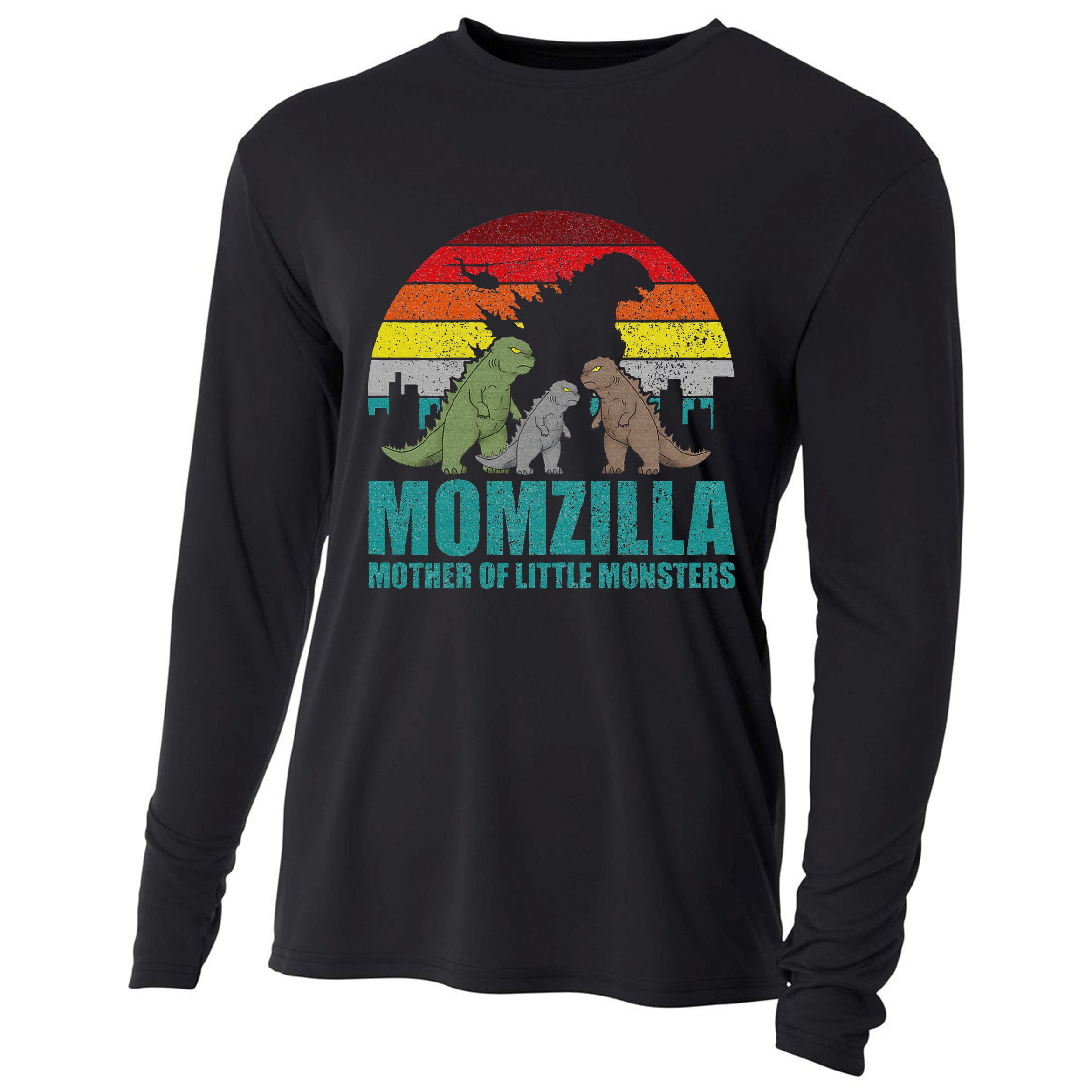 Mothers Day Momzilla Mother Of Little Monsters Cooling Performance Long Sleeve Crew