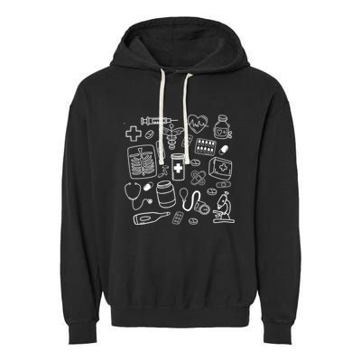 Medical Doodles Nurse Healthcare Profession Funny Gift Garment-Dyed Fleece Hoodie