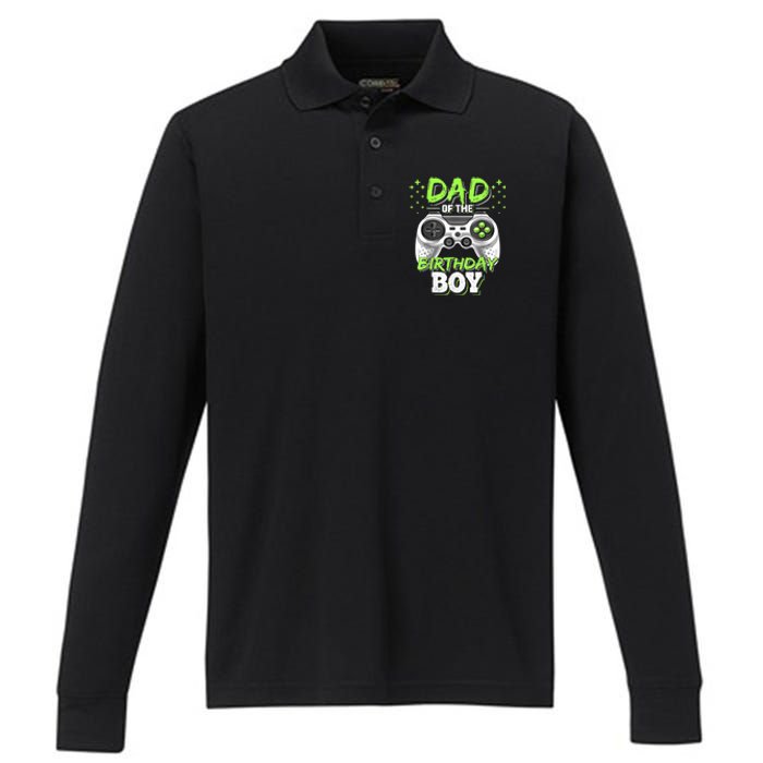 Men Dad Of The Birthday Boy Matching Video Gamer Birthday Party Performance Long Sleeve Polo