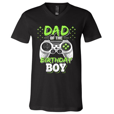 Men Dad Of The Birthday Boy Matching Video Gamer Birthday Party V-Neck T-Shirt