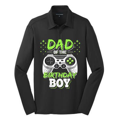 Men Dad Of The Birthday Boy Matching Video Gamer Birthday Party Silk Touch Performance Long Sleeve Polo