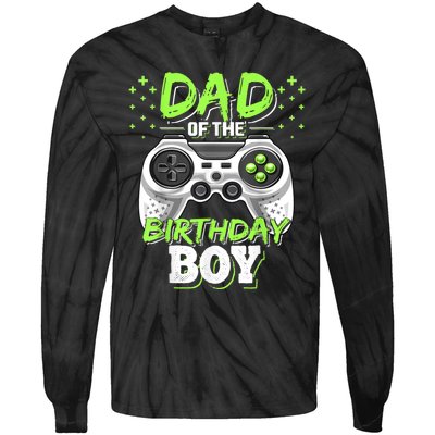 Men Dad Of The Birthday Boy Matching Video Gamer Birthday Party Tie-Dye Long Sleeve Shirt