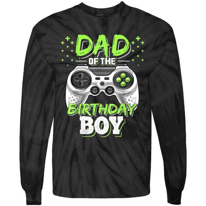 Men Dad Of The Birthday Boy Matching Video Gamer Birthday Party Tie-Dye Long Sleeve Shirt