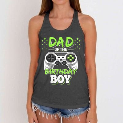 Men Dad Of The Birthday Boy Matching Video Gamer Birthday Party Women's Knotted Racerback Tank