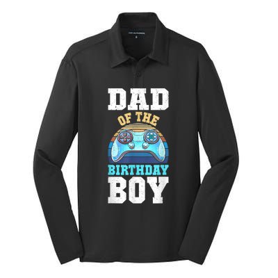 Men Dad Of The Birthday Boy Matching Video Gamer Birthday Party Silk Touch Performance Long Sleeve Polo