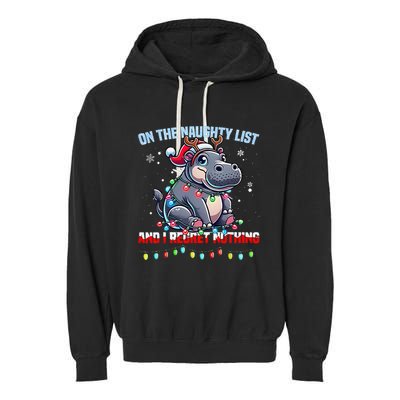 Moo Deng On The List Of Naughty And I Regret Nothing Xmas Garment-Dyed Fleece Hoodie