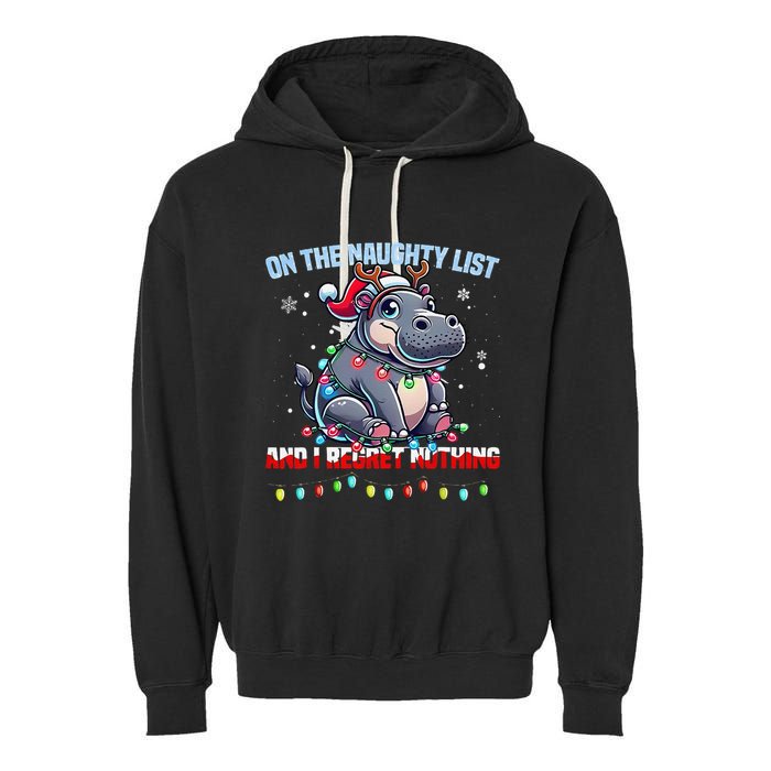 Moo Deng On The List Of Naughty And I Regret Nothing Xmas Garment-Dyed Fleece Hoodie