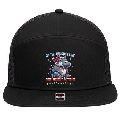Moo Deng On The List Of Naughty And I Regret Nothing Xmas 7 Panel Mesh Trucker Snapback Hat