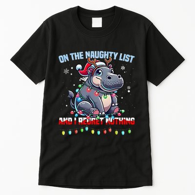 Moo Deng On The List Of Naughty And I Regret Nothing Xmas Tall T-Shirt