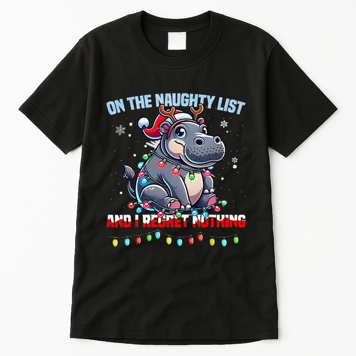 Moo Deng On The List Of Naughty And I Regret Nothing Xmas Tall T-Shirt